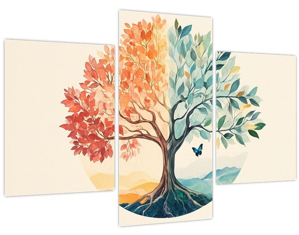 Slika – Dvostruko drvo s leptirima (90x60 cm)