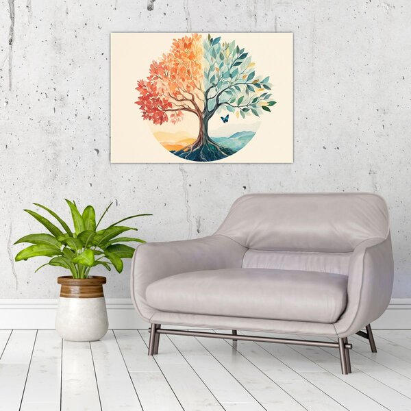 Slika – Dvostruko drvo s leptirima (70x50 cm)