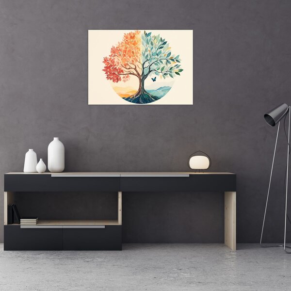 Slika – Dvostruko drvo s leptirima (70x50 cm)
