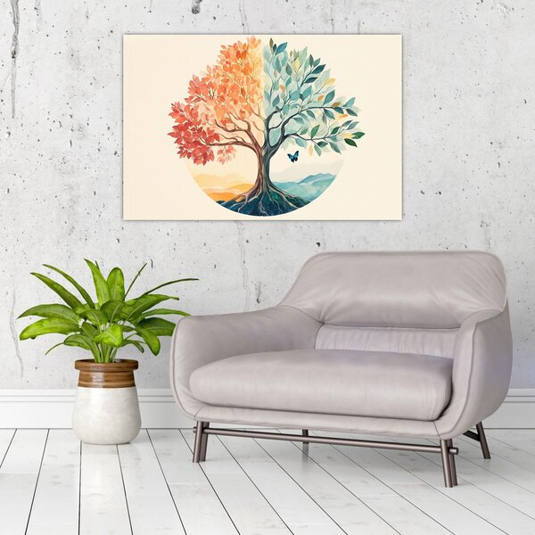 Slika – Dvostruko drvo s leptirima (90x60 cm)