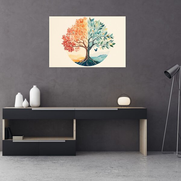 Slika – Dvostruko drvo s leptirima (90x60 cm)