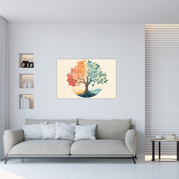 Slika – Dvostruko drvo s leptirima (90x60 cm)