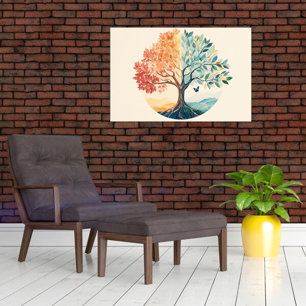 Slika – Dvostruko drvo s leptirima (90x60 cm)