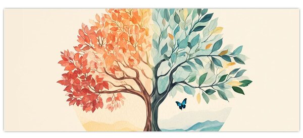 Slika – Dvostruko drvo s leptirima (120x50 cm)