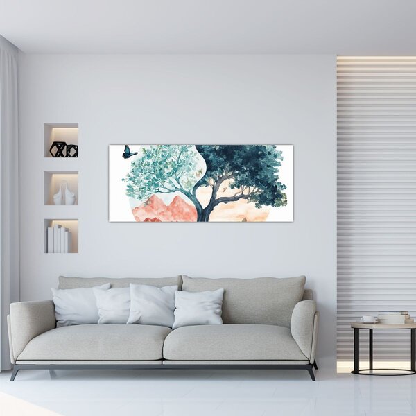Slika – Akvarelno drvo puno života (120x50 cm)