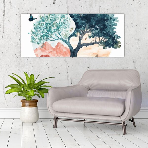 Slika – Akvarelno drvo puno života (120x50 cm)