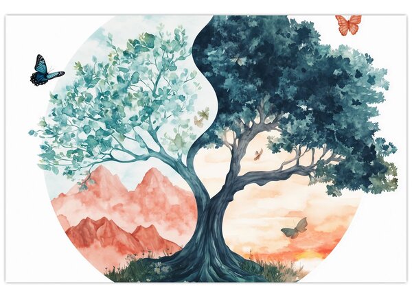 Slika – Akvarelno drvo puno života (90x60 cm)