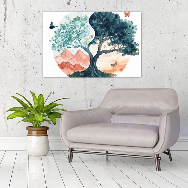 Slika – Akvarelno drvo puno života (90x60 cm)