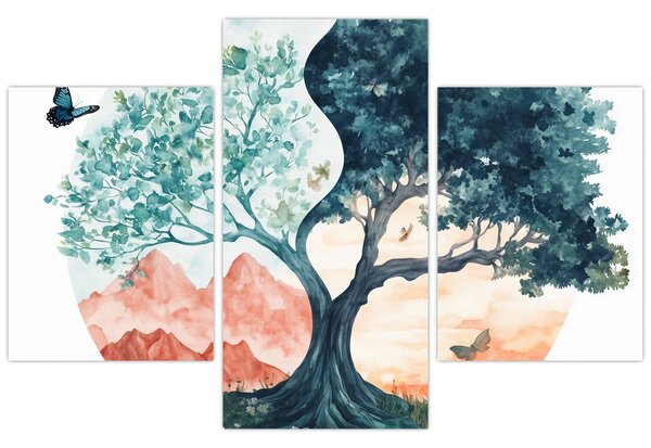Slika – Akvarelno drvo puno života (90x60 cm)