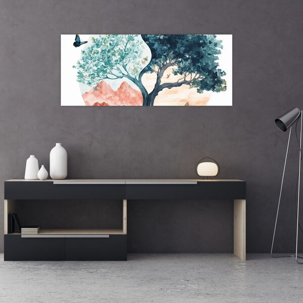 Slika – Akvarelno drvo puno života (120x50 cm)