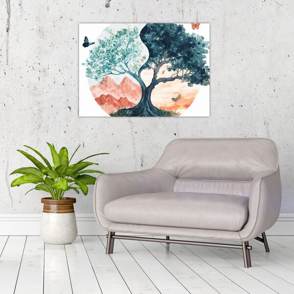 Slika – Akvarelno drvo puno života (70x50 cm)