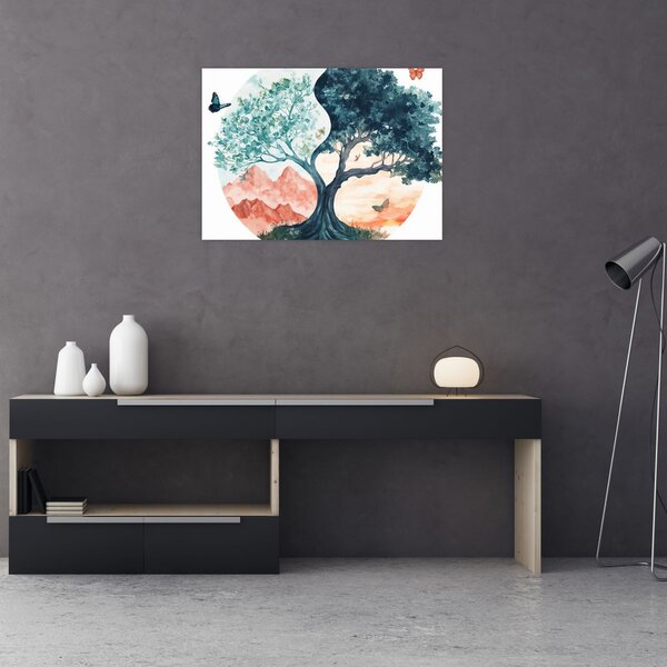 Slika – Akvarelno drvo puno života (70x50 cm)