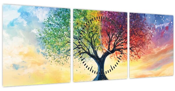 Slika – Oslikano drvo godišnjih doba (sa satom) (90x30 cm)