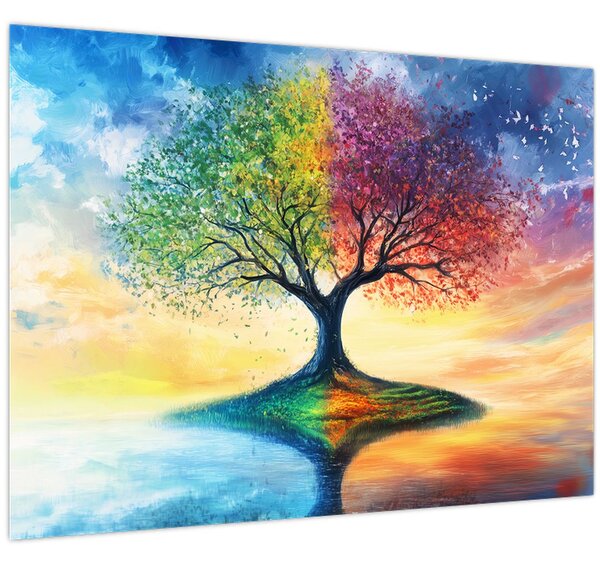 Slika – Oslikano drvo godišnjih doba (70x50 cm)