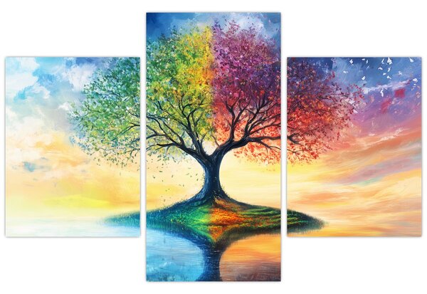 Slika – Oslikano drvo godišnjih doba (90x60 cm)