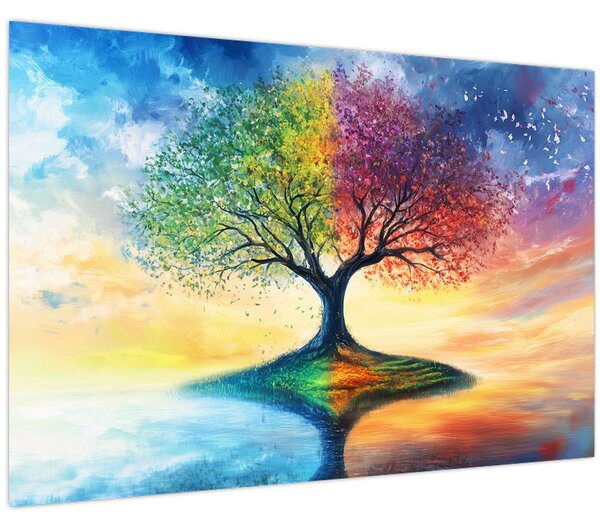 Slika – Oslikano drvo godišnjih doba (90x60 cm)
