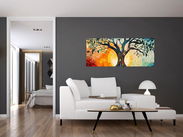 Slika – Mozaik – sunce i drvo I. (120x50 cm)