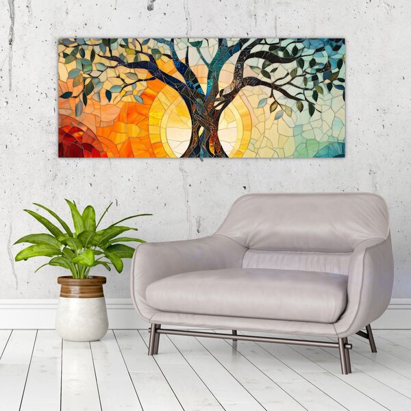 Slika – Mozaik – sunce i drvo I. (120x50 cm)