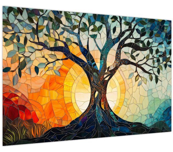 Slika – Mozaik – sunce i drvo I. (90x60 cm)