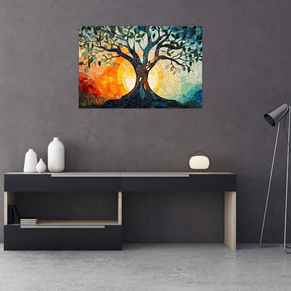 Slika – Mozaik – sunce i drvo I. (90x60 cm)