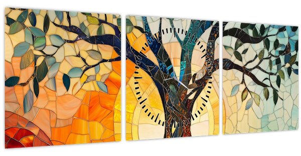 Slika – Mozaik – sunce i drvo I. (sa satom) (90x30 cm)