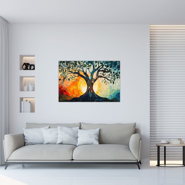 Slika – Mozaik – sunce i drvo I. (90x60 cm)