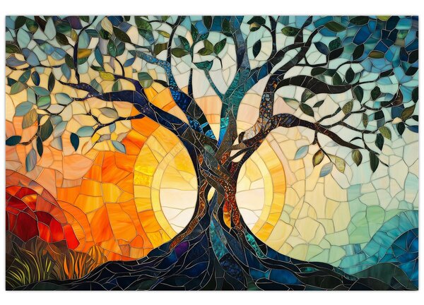 Slika – Mozaik – sunce i drvo I. (90x60 cm)