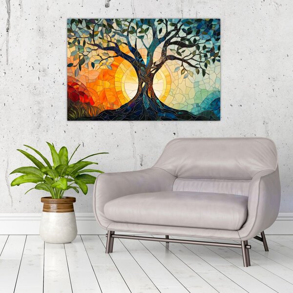 Slika – Mozaik – sunce i drvo I. (90x60 cm)