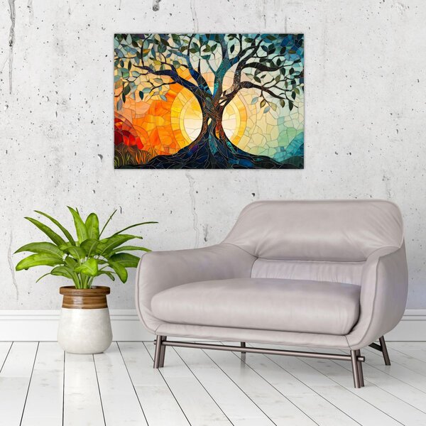 Slika – Mozaik – sunce i drvo I. (70x50 cm)