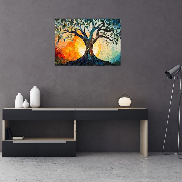 Slika – Mozaik – sunce i drvo I. (70x50 cm)