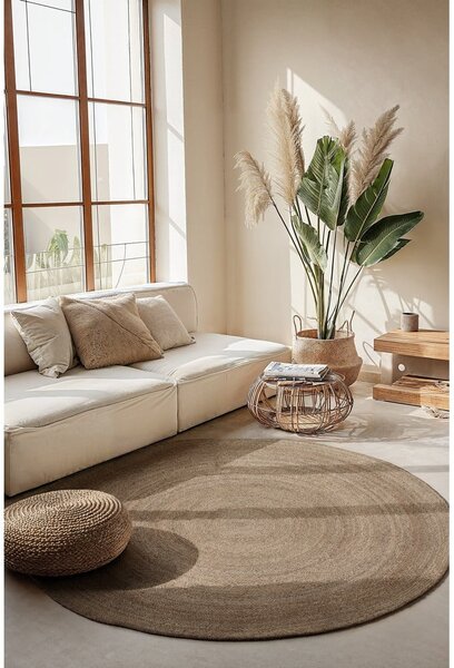Sivo-bež obostrani juten okrugao tepih ø 200 cm Braided – Hanse Home