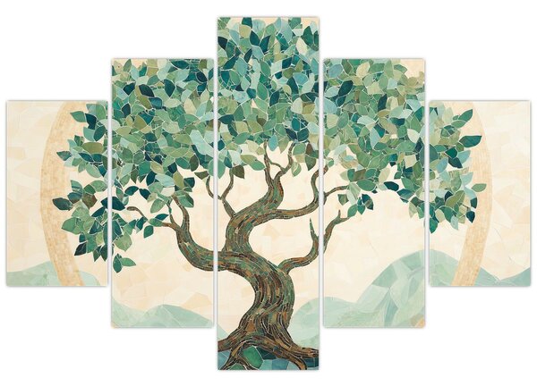 Slika – Elegantna mozaika s drvetom (150x105 cm)
