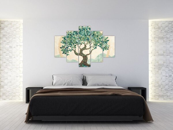 Slika – Elegantna mozaika s drvetom (150x105 cm)