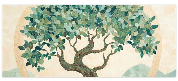 Slika – Elegantna mozaika s drvetom (120x50 cm)