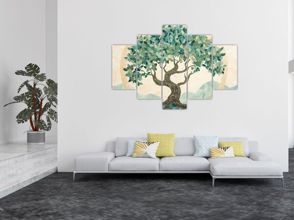 Slika – Elegantna mozaika s drvetom (150x105 cm)