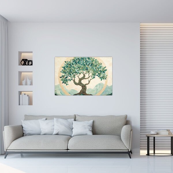 Slika – Elegantna mozaika s drvetom (90x60 cm)