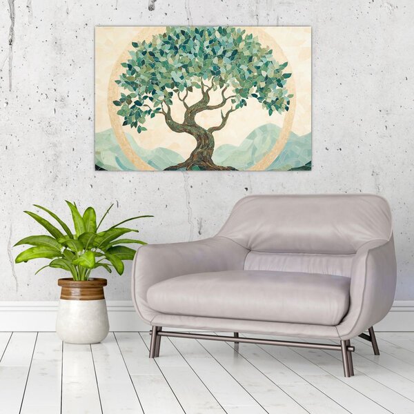 Slika – Elegantna mozaika s drvetom (90x60 cm)
