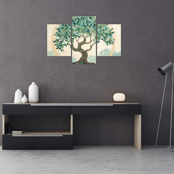 Slika – Elegantna mozaika s drvetom (90x60 cm)