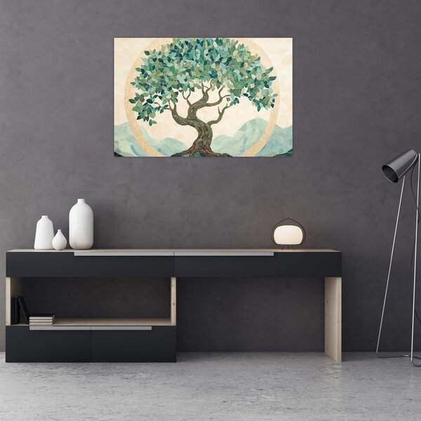 Slika – Elegantna mozaika s drvetom (90x60 cm)