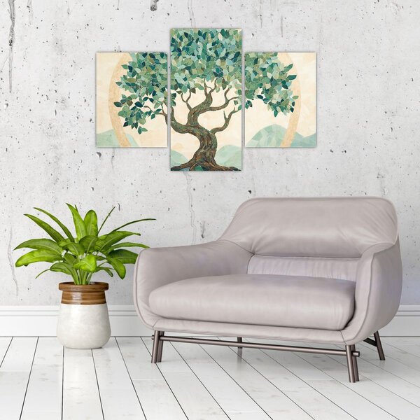 Slika – Elegantna mozaika s drvetom (90x60 cm)
