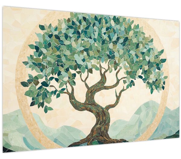 Slika – Elegantna mozaika s drvetom (90x60 cm)