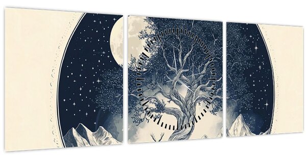 Slika – Magično drvo s jelenom I. (sa satom) (90x30 cm)