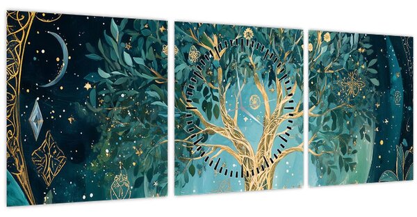 Slika – Drvo života u svemiru (sa satom) (90x30 cm)