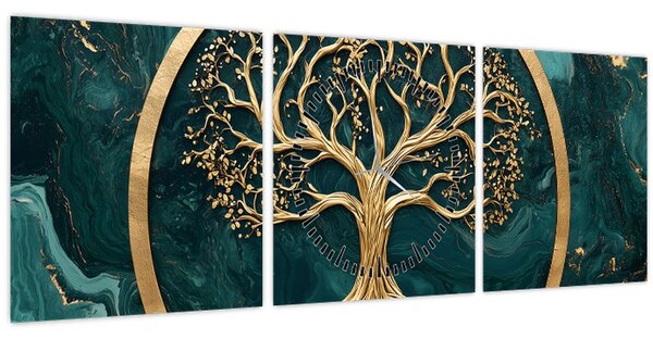 Slika – Zlatno drvo života u mramoru (sa satom) (90x30 cm)