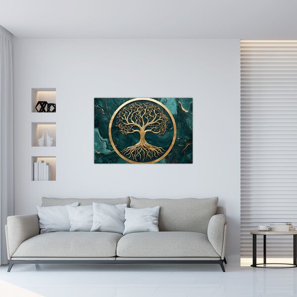 Slika – Zlatno drvo života u mramoru (90x60 cm)