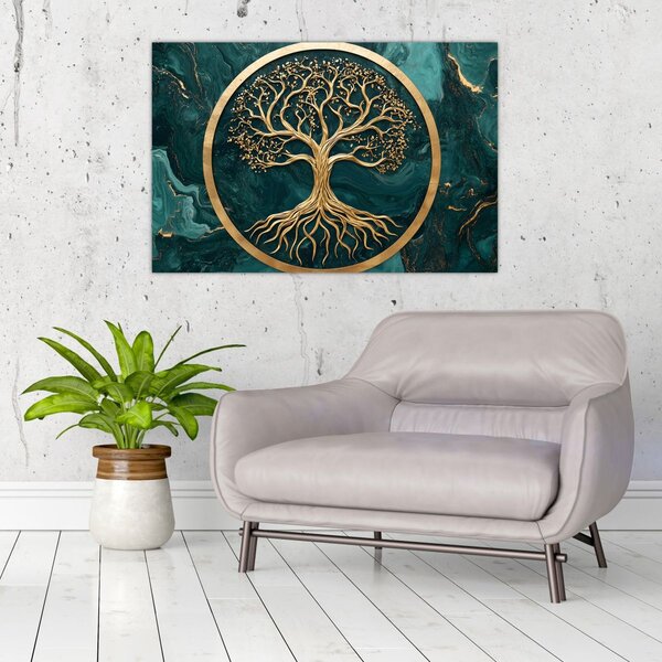 Slika – Zlatno drvo života u mramoru (90x60 cm)