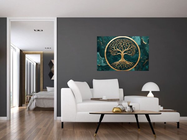 Slika – Zlatno drvo života u mramoru (90x60 cm)