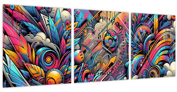Slika - Šareni grafiti (sa satom) (90x30 cm)