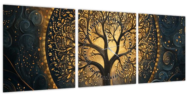 Slika – Drvo sa zlatnom aurom (sa satom) (90x30 cm)
