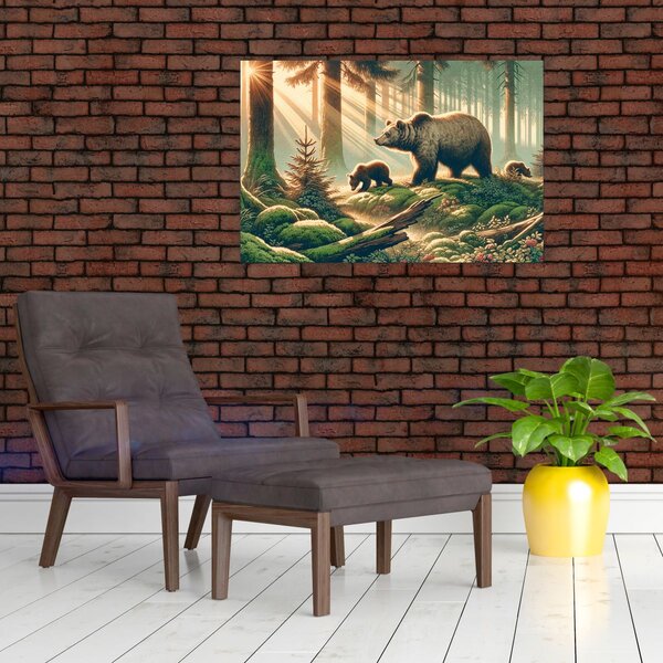 Slika - Medvjedi u šumi (90x60 cm)